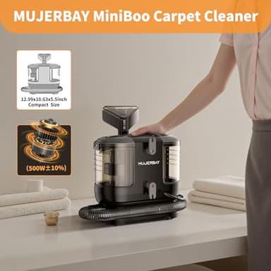 MUJERBAY Miniboo Carpet Cleaner, Compact & Powerful Upholstery Cleaner Machine,Portable Spot with 360°Wheels, 1.3-inch Deep Stain Small Rug Cleaner for Car, Stairs, Couches - Image 2