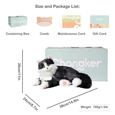 Chongker Interactive Companion Robot Cat Pets, Handmade Weighted Stuffed Animals, Cat Plush Toy with Voice Response, Realistic Heartbeat and Purring, Black Cat - Image 8