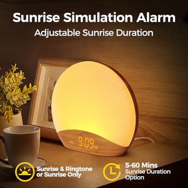 REACHER Wood Grain Sunrise Alarm Clock and Sound Machine Nightlight, Digital Dimmable Clock for Bedroom, 26 Sleep Sounds, White Noise Machine for Baby, Adults, Wake Up Light Alarm Clock for Kids - Image 8