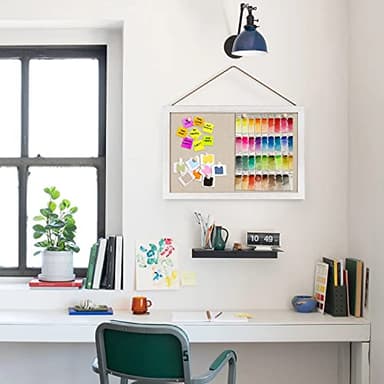 Miratino 2-Pack Cork Board with Linen 16x11 inch Bulletin Board Office Decor Hanging Pin Wood Framed Display Picture Vision Board Light for Wall School Office Bedroom 20-Pushpin Vintage White - Image 2