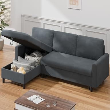 Shintenchi Sofa Couch, Pullout Sofa Bed,2 in 1 Pull Out Couch Bed with Storage Chaise for Living Room,Sleeper Sofa Couches Linen Sectional Sofa - Image 3