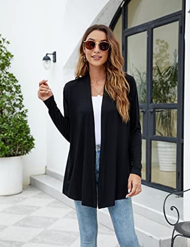 Newchoice Women's Dressy Casual Lightweight Cardigans Long Sleeve Flowy Soft Drape Open Front Cardigan Sweaters (Black, XL) - Image 2