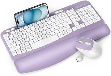 Wireless Keyboard and Mouse Combo, Wave Keys Full-Sized Ergonomic Keyboard with Cushioned Plam Rest, Phone Holder, Comfortable Natural Typing, 2.4G Cordless Set for Computer, Laptop, PC, Mac, Windows - Image 3