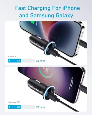 Anker 323 USB C Car Charger Adapter, 52.5W Cigarette Lighter Charger with 30W PowerIQ 3.0 Fast Charging Cable for iPhone 17/17 Pro Max/16/15/14 Series, Galaxy S25/24/23, Pixel, iPad, AirPods and More - Image 2