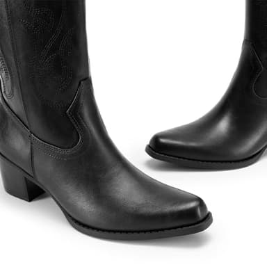 DREAM PAIRS Women's Square Toe Cowboy Cowgirl Boots Embroidered Mid Calf Western Boots Fashion Dress Low Chunky Heel Boots for Theme Party Country Concert,Size 8.5,Black-Pu,DWUMMB2502 - Image 3
