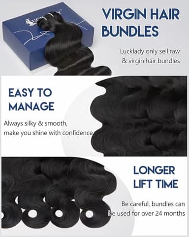 Lucklady 16A Raw Bundles Human Hair Body Wave, 4 Bundles 18 20 22 24 Inch Body Wave Bundles Human Hair, Triple Lifespan Virgin Remy hair - Image 2