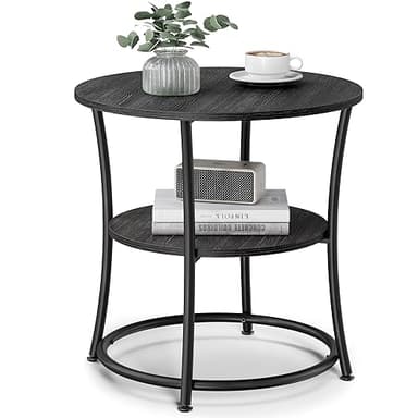 VASAGLE Side Table, 2-Tier Round End Table, Nightstand with Steel Frame for Small Spaces, Living Room, Bedroom, Charcoal Gray and Ink Black - Image 1
