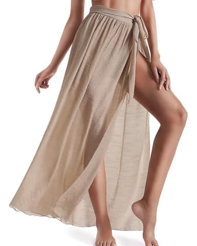 Beach Sarongs for Women Bathing Suit Swim Bikini Cover Up Wrap Maxi Long Skirt (Khaki-US 4-12) - Image 1