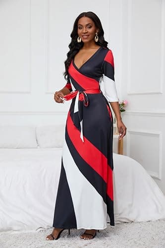 FANDEE Plus Size Maxi Dress for Women Casual Summer Sundress V-Neck 3/4 Sleeve - Image 3