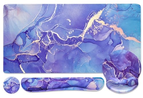 4-in-1 Gaming Mouse Pad Wrist Support Set，Desk Pad + Mouse Pad with Wrist Rest + Keyboard Wrist Rest + Coaster, Ergonomic Design for Home Office Study Game - Purple Marble - Image 1