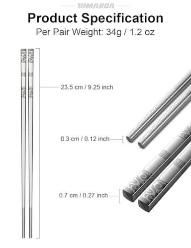 TINMARDA Metal Chopsticks Reusable 5 Pairs Stainless Steel Chopsticks Dishwasher Safe Square Lightweight Non-Slip Chop Sticks Present Set (Silver) - Image 8