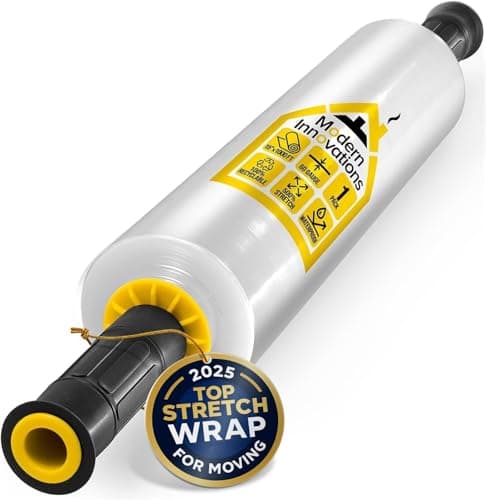 Modern Innovations 15 Inch Clear Stretch Wrap Roll with Handles (1 Roll-1000 Feet) Heavy Duty Shrink Wrap for Moving, Packing Supplies for Wrapping Furniture, Industrial Plastic Pallet Cling - Image 1