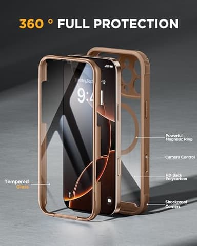 Miracase Magnetic for iPhone 16 Pro Case Full-Body Phone with Built-in Glass Screen Protector, [Compatible with MagSafe] Military Drop Proof 16 Pro Cover Bumper 6.3 inch, Gold Brown - Image 2