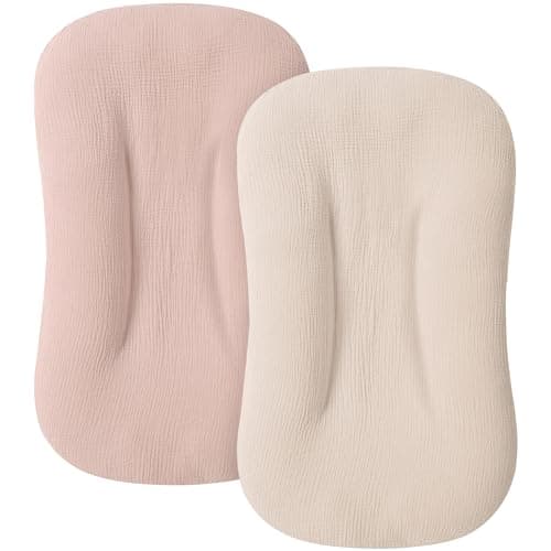 MairMore Muslin Baby Lounger Cover for Newborn & Infant, 100% Cotton Soft and Breathable Lounger Slipcover for Baby Girls and Boys, Pack of 2 (Pink, Ivory) - Image 1