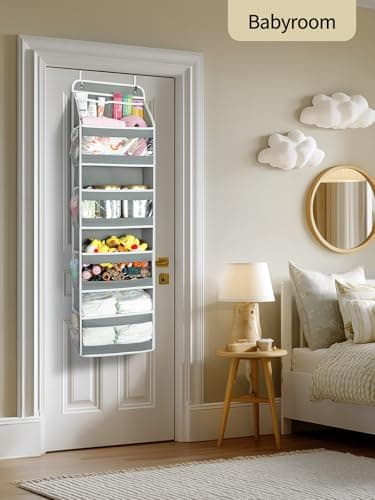 Yecaye 5 Tier 1Pc Over the Door Organizer, Swing-proof Door Organizer Hanging with Clear PVC Windows, Behind the Door Storage for Bedroom Nursery Closet Laundry Pantry Bathroom, Grey - Image 6