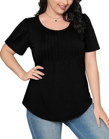 T Shirts for Women Loose Fit Pleating Short Sleeve Casual Summer Tops Black Beach Vacation Clothes for Women XL - Image 4