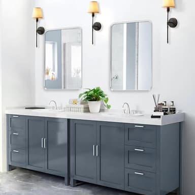 Minuover Brushed Nickel Bathroom Wall Mirror, Silver Metal Framed Large Rounded Corner Rectangle Mirror, Tempered Glass, Shatter Proof, Hangs Horizontally or Vertically (40" x 30", Silver) - Image 3