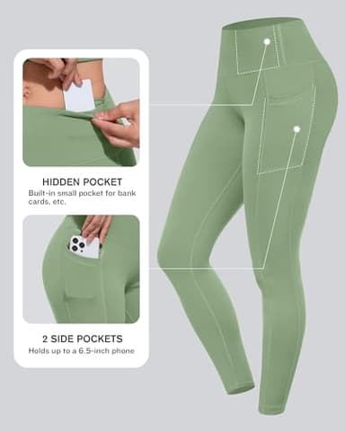 CHRLEISURE Leggings with Pockets for Women, High Waisted Tummy Control Workout Yoga Pants(5 Packs, Black,Raspberry Red,Green, Blue,White, XL) - Image 2