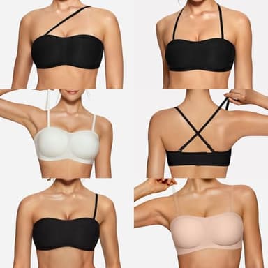 OEAK Womens Strapless Bandeau Bras Non Slip Bra Push Up Wireless Padded Bralette Supportive Seamless Bra Comfortable Tube Bras M Nude - Image 3