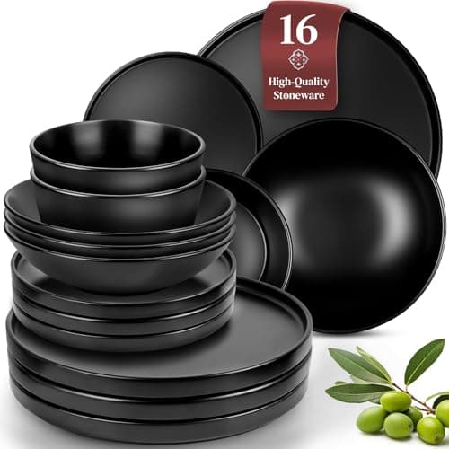 Ultra Chic Matte Black Dinnerware Set - Black Stoneware Dinnerware for 4-16 pcs. Dishwasher & Microwave Safe - Plates and Bowls - Image 1