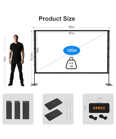 STWUI Projector Screen with Stand - 100 Inch Outdoor Projector Screen Portable Projector Screens 16:9 4K HD Outdoor Movie Screen with Carry Bag Can Enioy Home Theater Projection Screen - Image 6