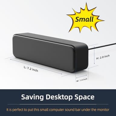 [Upgraded] USB Computer /Laptop Speaker with Stereo Sound & Enhanced Bass, Portable Mini Sound Bar for Windows PCs, Desktop Computer and Laptops - Image 3