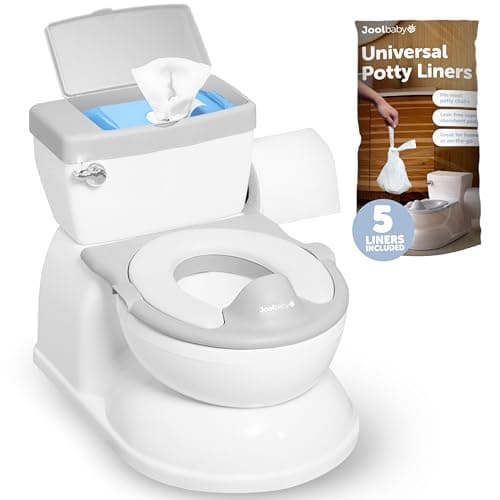 Real Feel 2-in-1 Potty with Wipes Storage, Flushing Sounds & Disposable Liners - Realistic Toilet - Easy to Clean & Assemble - Jool Baby (Gray) - Image 1