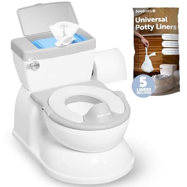 Real Feel 2-in-1 Potty with Wipes Storage, Flushing Sounds & Disposable Liners - Realistic Toilet - Easy to Clean & Assemble - Jool Baby (Gray) - Image 1