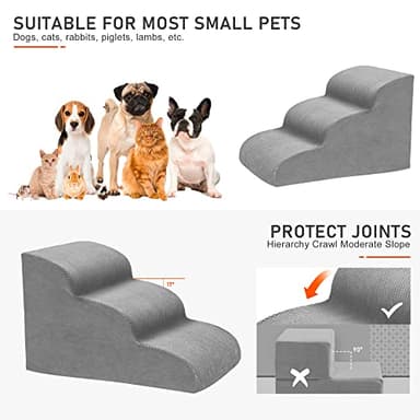 Dog Stairs for Small Dogs, 3 Tiers High Density Foam Dog Ramp, Extra Wide Non-Slip Pet Steps for High Beds Or Couch, Soft Foam Doggie Ladder for Dogs Injured, Older Pets, Small Cats - Image 6