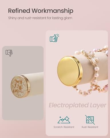 SONGMICS Bracelet Holder Stand, Jewelry Display Stand, Jewelry Organizer, with 3 Tiers and Velvet Tray, Removable Ring Holder, Cloud White and Camel Brown UJJS027A01 - Image 5