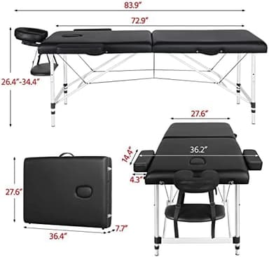 Yaheetech Massage Tables Portable Massage Bed Aluminium Height Adjustable Facial Salon Tattoo Bed with Non-Woven Bag, 28 inch Width Black - Image 4