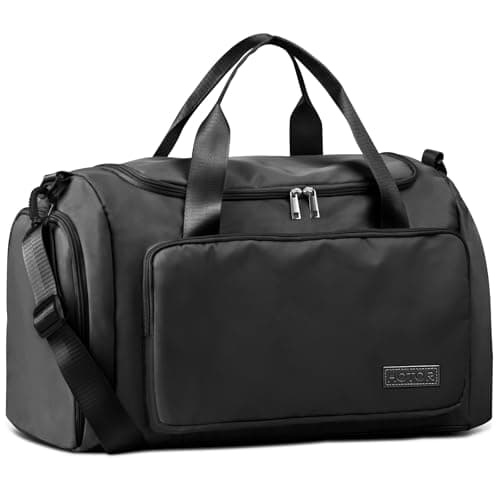HOTOR Gym Bag for Men and Women - Travel Duffle Bag with Shoe Compartment and Waterproof Pocket, Carry on Luggage with Trolley Sleeve for Sports, Weekend Trips, Black, 19.7" × 9.8" × 11.8" - Image 1