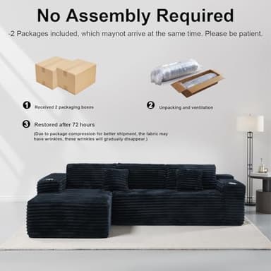 VOHOBY 106” Modular Sectional Sofa, Cloud Sectional Couch with Deep Seat, Modern Modular L-Shape Sofa Couch with Chaise,Upholstered Couches for Living Room Bedroom (Black, Right Sitting Chaise) - Image 5