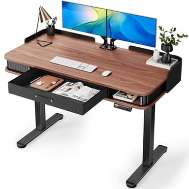 Marsail Electric Standing Desk Whole-Piece Desktop 48 x 24 Inches Height Adjustable Desk with 3 Drawers Home Office Table with 3 Memory Preset - Image 1