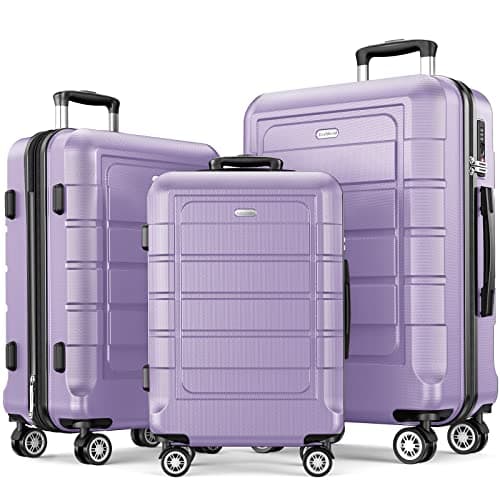 SHOWKOO Luggage Sets Expandable PC+ABS Durable Suitcase Double Wheels TSA Lock Lavender Purple 3pcs - Image 1