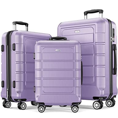 SHOWKOO Luggage Sets Expandable PC+ABS Durable Suitcase Double Wheels TSA Lock Lavender Purple 3pcs - Image 1