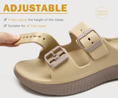 KuaiLu Womens Recovery Sandals Comfort Plantar Fasciitis Arch Support Ladies Orthopedic Adjustable Strap Sport Slides Open Toe Slip On Athletic Cushion Slippers Summer Beach Sandles Tan Brown Size 7 - Image 5