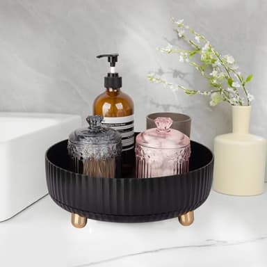 Anyoifax Makeup Perfume Organizer Tray 360 Degree Rotating Lazy Susan Skincare Lotion Organizer Spinning Cosmetics Storage for Dresser, Vanity, Bathroom Countertop, Large Black - Image 3