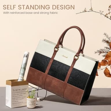 LOVEVOOK Laptop Bag for Women, 15.6 Inch Work Bags for Women, Vintage Leather Laptop Tote Bag, Waterproof Computer Bags with Clutch Purse, Large Capacity Briefcase, Business Office Handbag for Work - Image 7