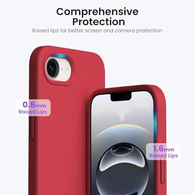 ORNARTO Compatible with iPhone 16e Case 6.1"(2025), Liquid Silicone 3 Layers Full Covered Soft Gel Rubber Phone Case,Shockproof Protective Cover with Anti-Scratch Microfiber Lining-Red - Image 4