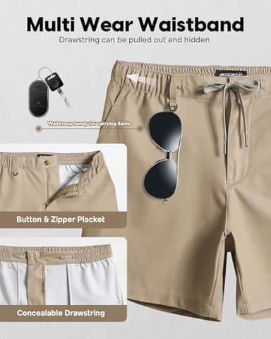 maamgic Men's 5 Inseam Shorts Casual Classic Fit Short Men with Multi-Pocket Mens Workout Shorts Hybrid Quick Dry Shorts Khaki Medium - Image 3