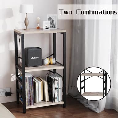 YAKANJ End Table with LED Light,Record Player Stand with Albums Storage,Vinyl Records Storage,Turntable Stand Side Table for Music Room Studio Living Room Bedroom-Greige - Image 5