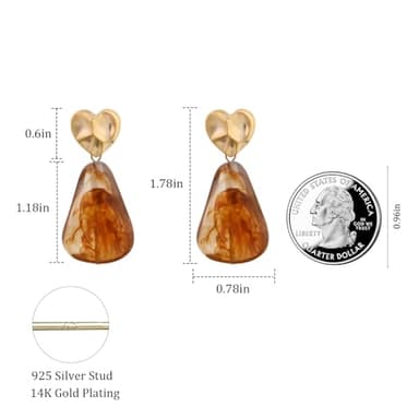 Teppdfann Gold Hammered Heart Drop Dangle Earrings Orange Vintage Irregular Acrylic Stud Earrings for Women Gold and Orange Geometric Earrings - Image 3