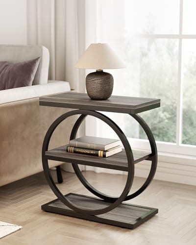 LITTLE TREE End Table, 3-Tier Side Table, Slim Sofa Side Table for Living Room, Tall Bedside Table Nightstand for Bedroom, Grey and Black - Image 1