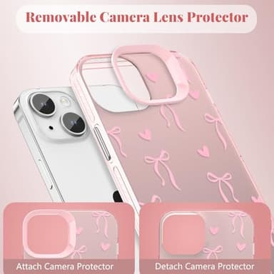 ZTOFERA for iPhone 13/14 Case,Cute Pink Ribbon Bow Tie Planet Star Floral Aesthetic Phone Case,Trendy Slim Hard IMD Shockproof Protective Bumper Phone Cover for Women Girls,Heart - Image 4
