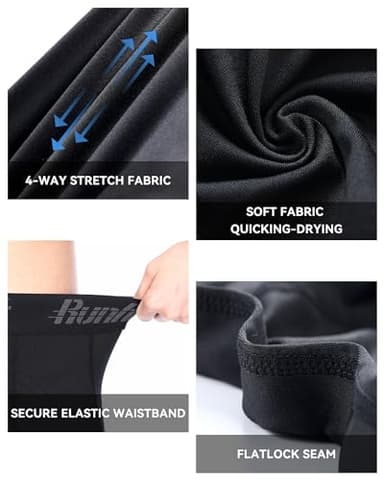 Runhit 2 Pack Boys Compression Leggings,Athletic Tights Basketball Compression Pants,Youth Boys Base Layer Pants Sports Legging Black+Black S - Image 3