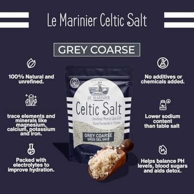 Le Marinier French Sea Salt Grey Coarse, 1.1lb - 18oz. Mineral Rich 100% Natural and Unrefined Celtic Salt Organic. Hand Harvested Mineral Sea Salt, Sel Gris (1.1lb Grey Coarse) - Image 4