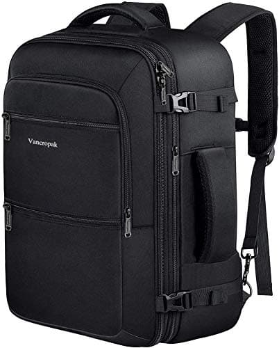 Vancropak Carry On Backpack, 40L Expandable Extra Large Travel Backpack, Flight Approved Water Resistant Luggage Suitcase Daypack, Lightweight College Business Weekender Bag for Men & Women, Black - Image 1