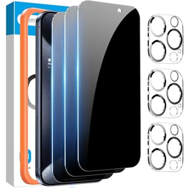 Fotbor [3+3 Pack for iPhone 15 Pro MaxPrivacy Screen Protector & Camera Lens Protector,Privacy 15 Pro Max,Anti Spy Private Tempered Glass Easy Installation Kit 6.7 Inch Accessories,Black (D-1) - Image 1