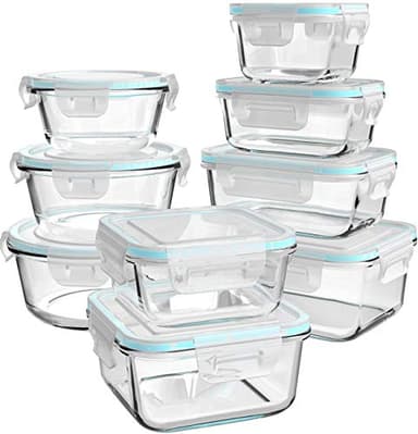 AILTEC Glass Food Storage Containers with Lids, [18 Piece] Glass Meal Prep Containers, Containers for Food Storage with Lids, BPA Free & Leak Proof (9 Lid & 9 Container) - Image 1
